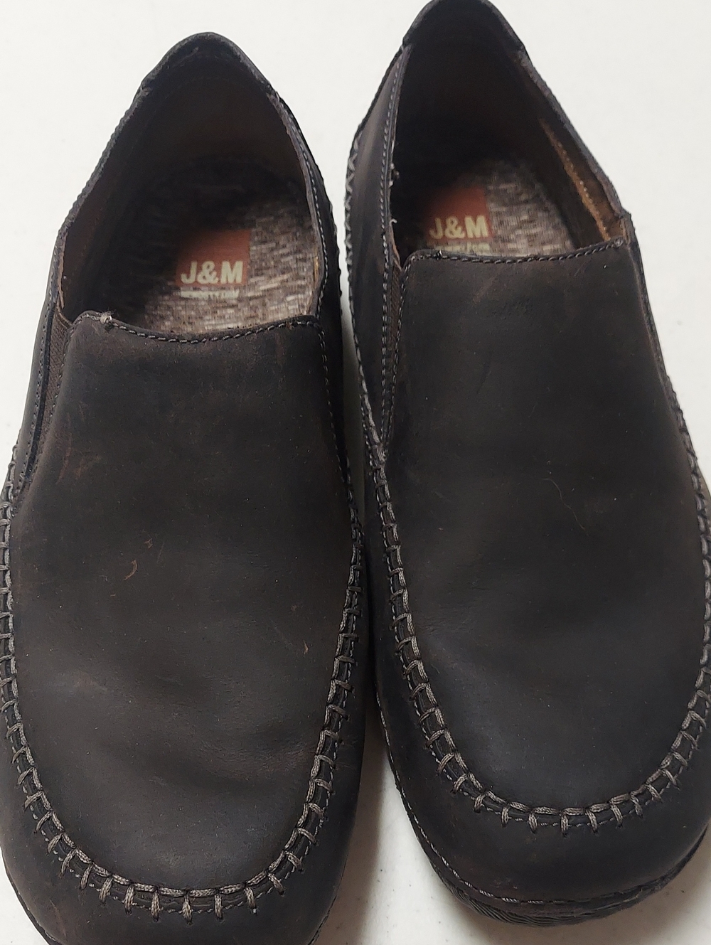 J &M Men’s Slip-On Leather Loafers in Dark Brown Sz 9.5
